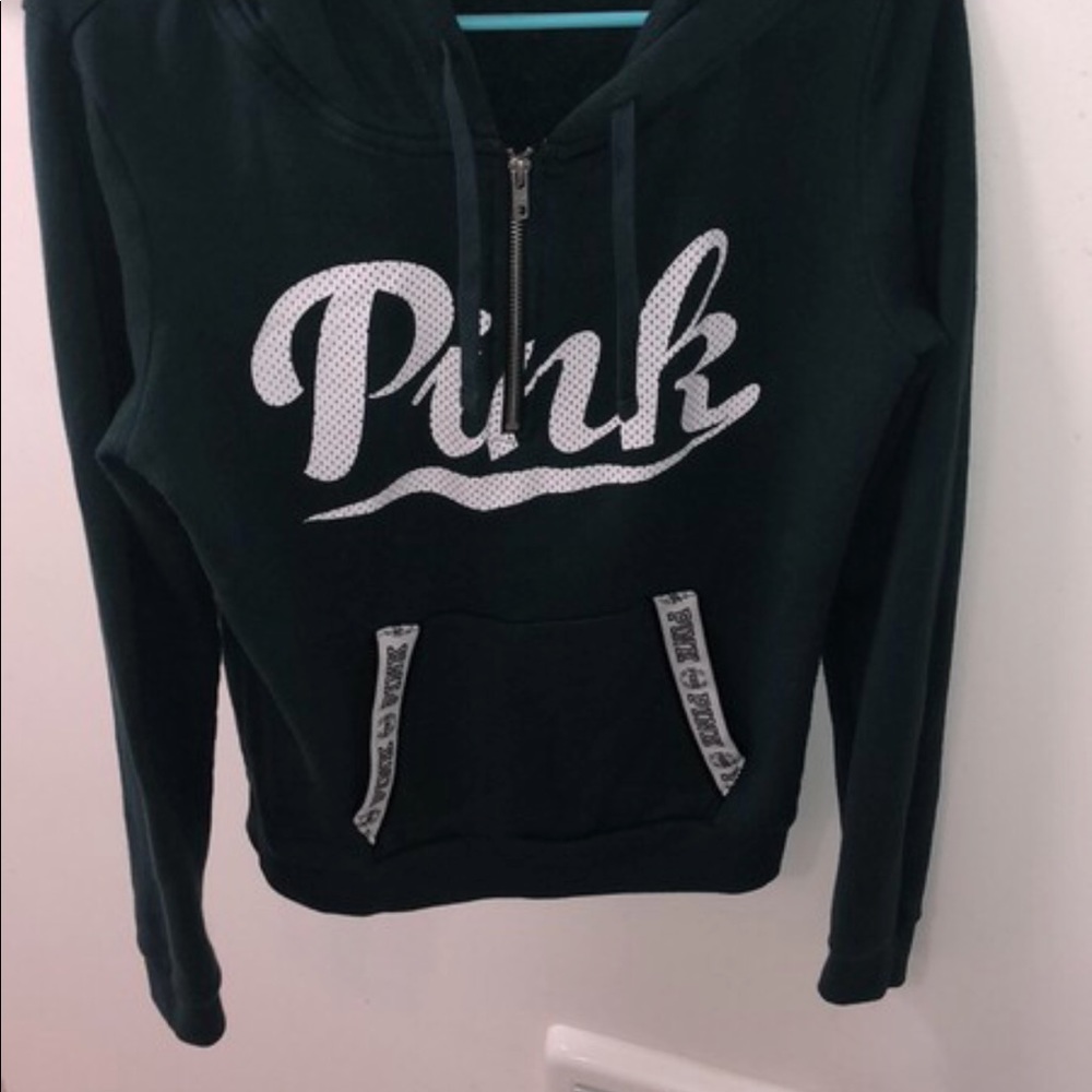 victoria’s secret PINK half zip green hoodie - Picture 2 of 4